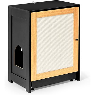 Zeus & Ruta Zeus & Ruta Cabinet End Table Kitty Cat Litter Box Enclosure with Sisal Door, Black