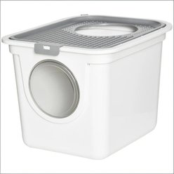 Zeus & Ruta Cat Litter Box with Top Exit, Scoop & Pull-Out Tray, White