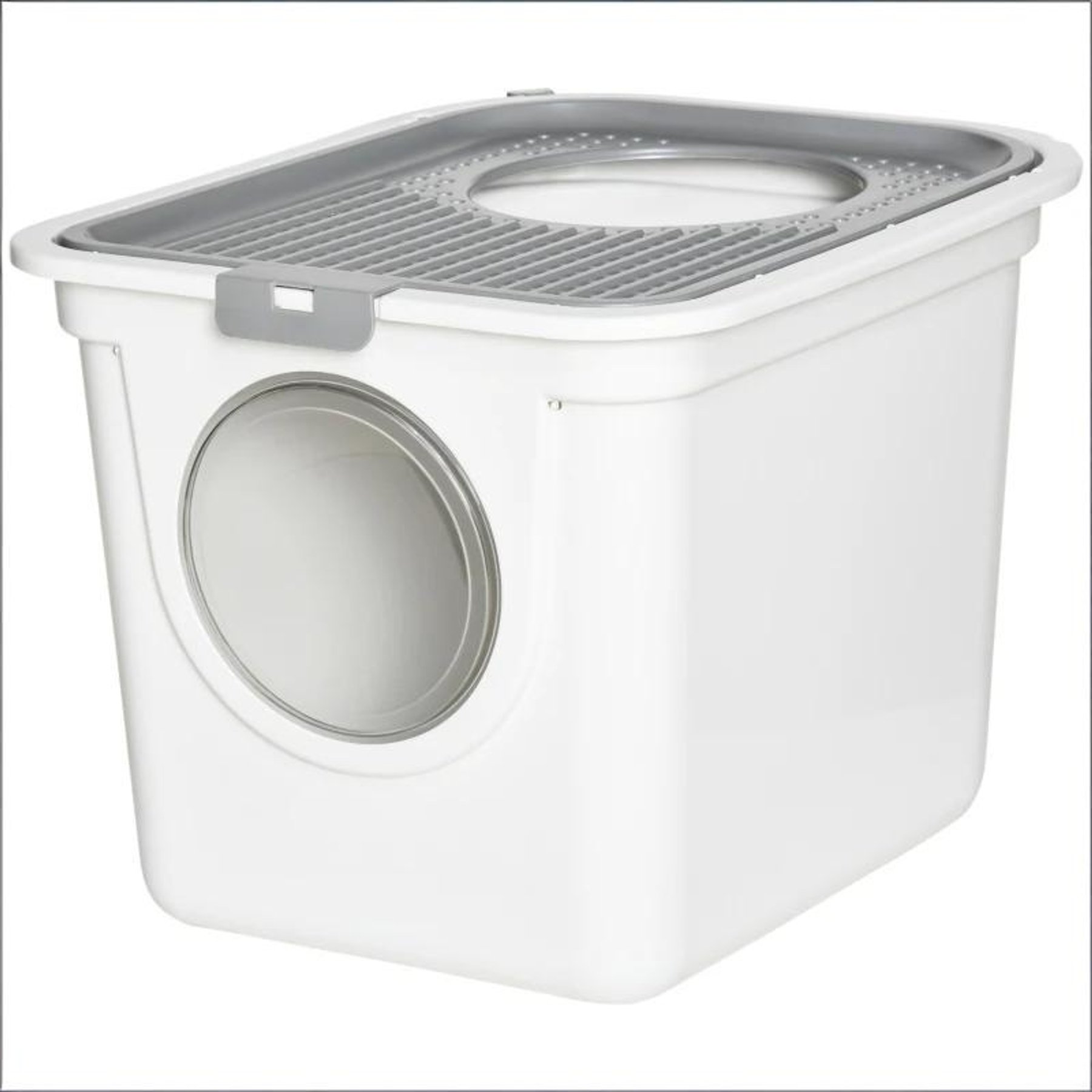 Zeus & Ruta Cat Litter Box with Top Exit, Scoop & Pull-Out Tray, White