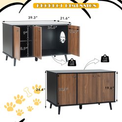 Cesicia Wooden Enclosed House Side Table Litter Box Enclosure with Hidden Plug & 3 Doors, Brown & Black slide 2 of 7