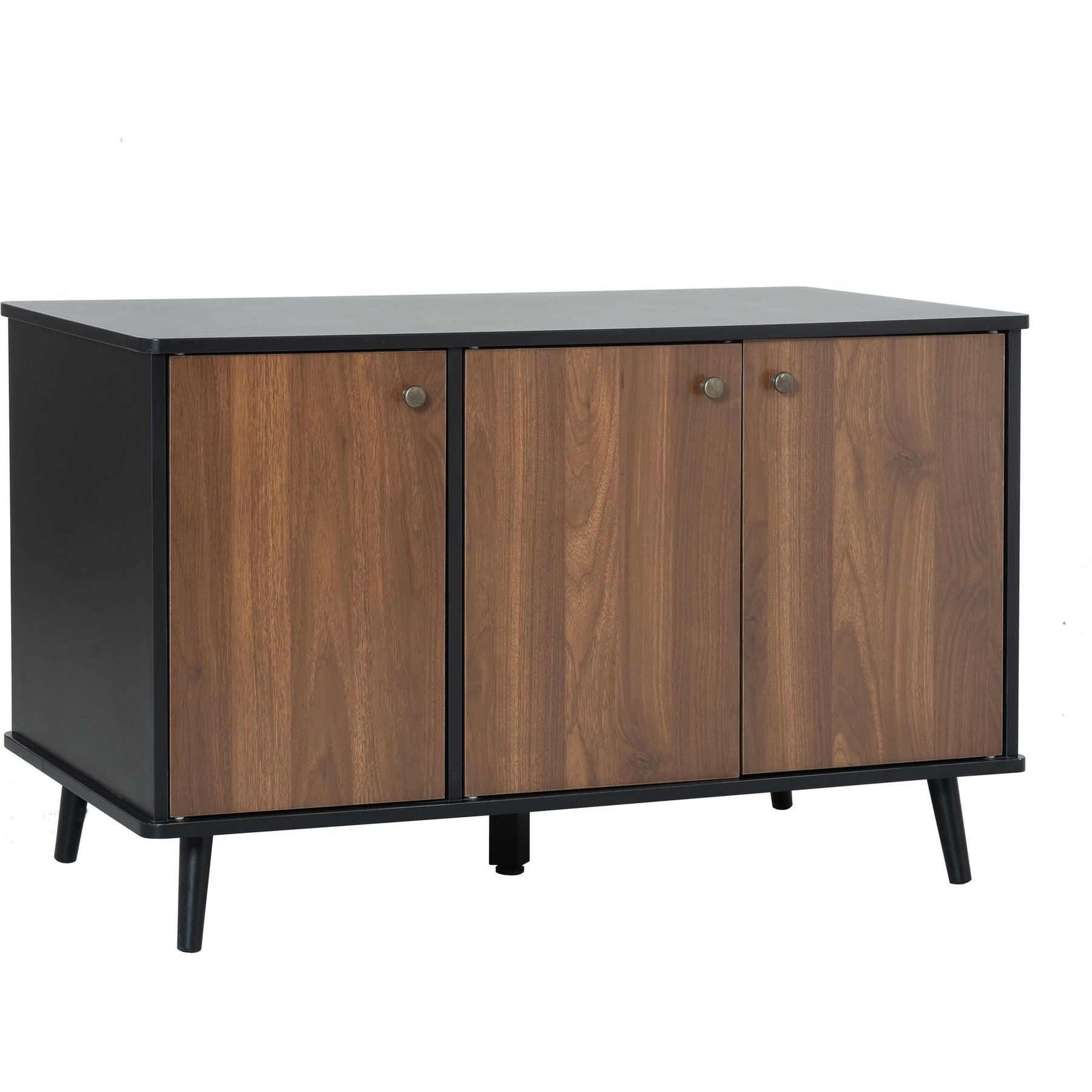 Zeus & Ruta Wooden Enclosed House Side Table Litter Box Enclosure with Hidden Plug & 3 Doors, Brown & Black