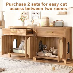 Cesicia Wooden Cabinet House Table Nightstand Cat Litter Box Enclosure with Scratching Board Doors & Storage Drawer, Espresso Brown slide 2 of 7