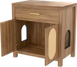 Cesicia Wooden Cabinet House Table Nightstand Cat Litter Box Enclosure with Scratching Board Doors & Storage Drawer, Espresso Brown