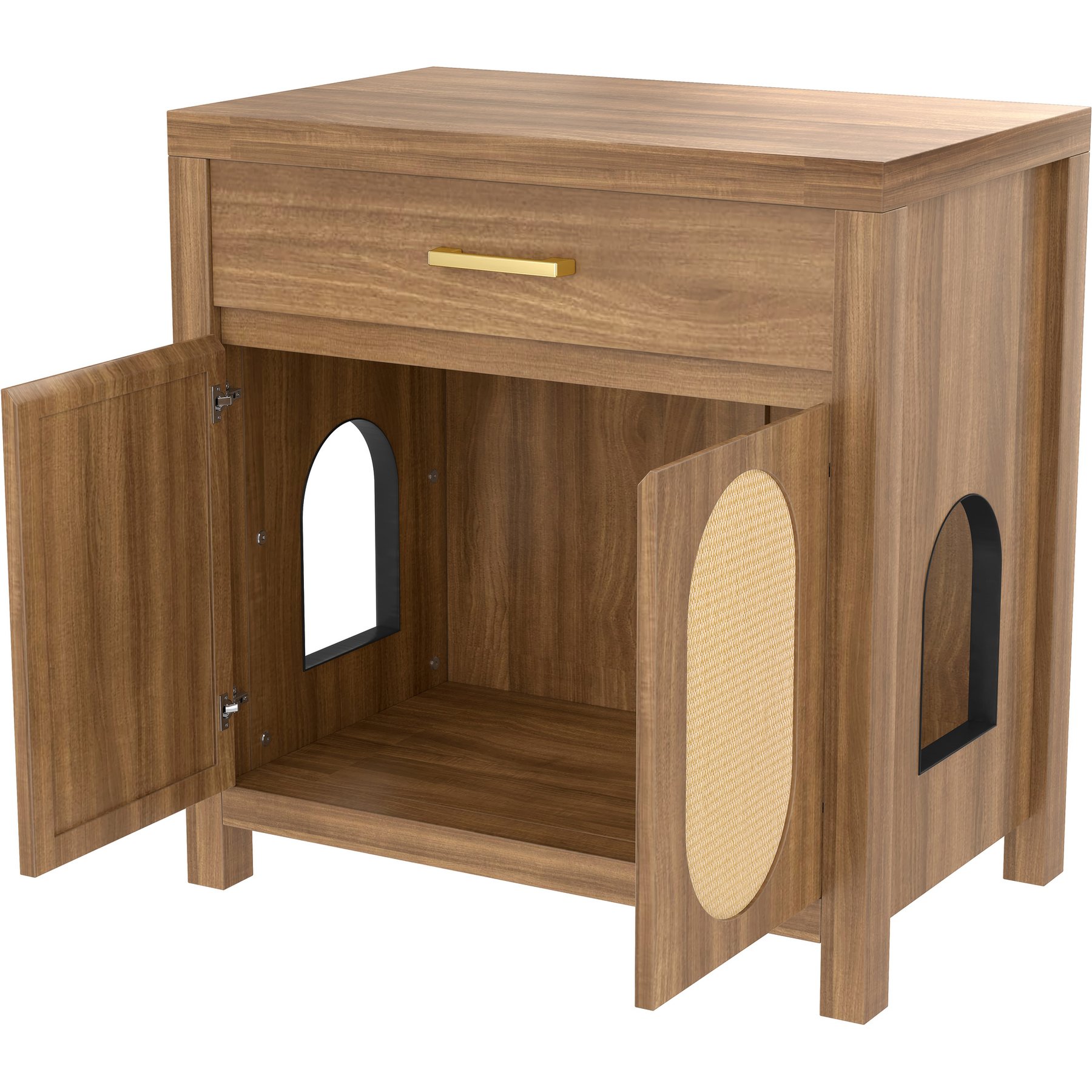 Cesicia Wooden Cabinet House Table Nightstand Cat Litter Box Enclosure with Scratching Board Doors & Storage Drawer, Espresso Brown