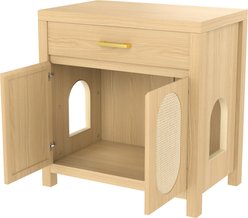 Cesicia Wooden Cabinet House Table Nightstand Cat Litter Box Enclosure with Scratching Board Doors & Storage Drawer, Natural