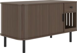 Cesicia Indoor House End Table Cat Litter Box Enclosure with Sliding Door, Storage Drawer & Charging Station, Brown