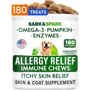 Bark&Spark Allergy Relief & Anti Itch Relief with Omega 3 Skin & Coat Fish Oil Chew Supplement for Dogs, 180 count
