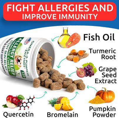 Show full view: Bark&Spark Allergy Relief & Itch Relief with Omega 3 Skin & Coat with Fish Oil Chew Supplement for Dogs, 120 count slide 5 of 10