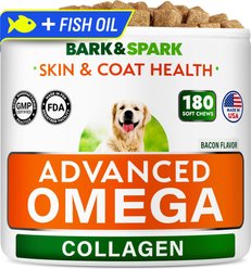 Bark&Spark Advanced Omega-3 with Collagen & Salmon Oil Hip, Joint, Skin & Coat Chew Supplement for Dogs, 180 count