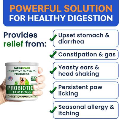 Show full view: Bark&Spark Probiotics & Digestive Enzymes Fiber & Digestion & Gut Health Chew Supplement for Dogs, 180 count slide 6 of 9