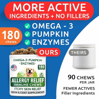 Show full view: Bark&Spark Allergy Relief & Anti Itch Relief with Omega 3 Skin & Coat Fish Oil Chew Supplement for Dogs, 180 count slide 4 of 10