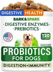Bark&Spark Probiotics & Digestive Enzymes Fiber & Digestion & Gut Health Chew Supplement for Dogs, 120 count