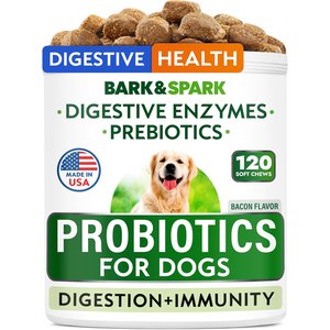 Bark&Spark Probiotics & Digestive Enzymes Fiber & Digestion & Gut Health Chew Supplement for Dogs, 120 count