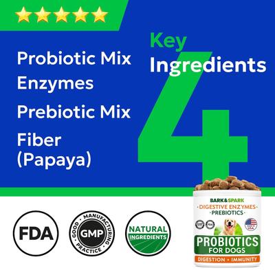 Show full view: Bark&Spark Probiotics & Digestive Enzymes Fiber & Digestion & Gut Health Chew Supplement for Dogs, 180 count slide 8 of 11