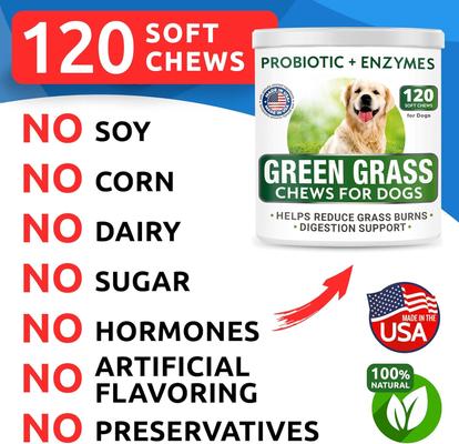 Show full view: Bark&Spark Grass Burn Spot Chews for Dogs & Urine Neutralizer & Grass Saver with Probiotics & Digestive Enzymes Chew Supplement for Dog, 120 count slide 8 of 9