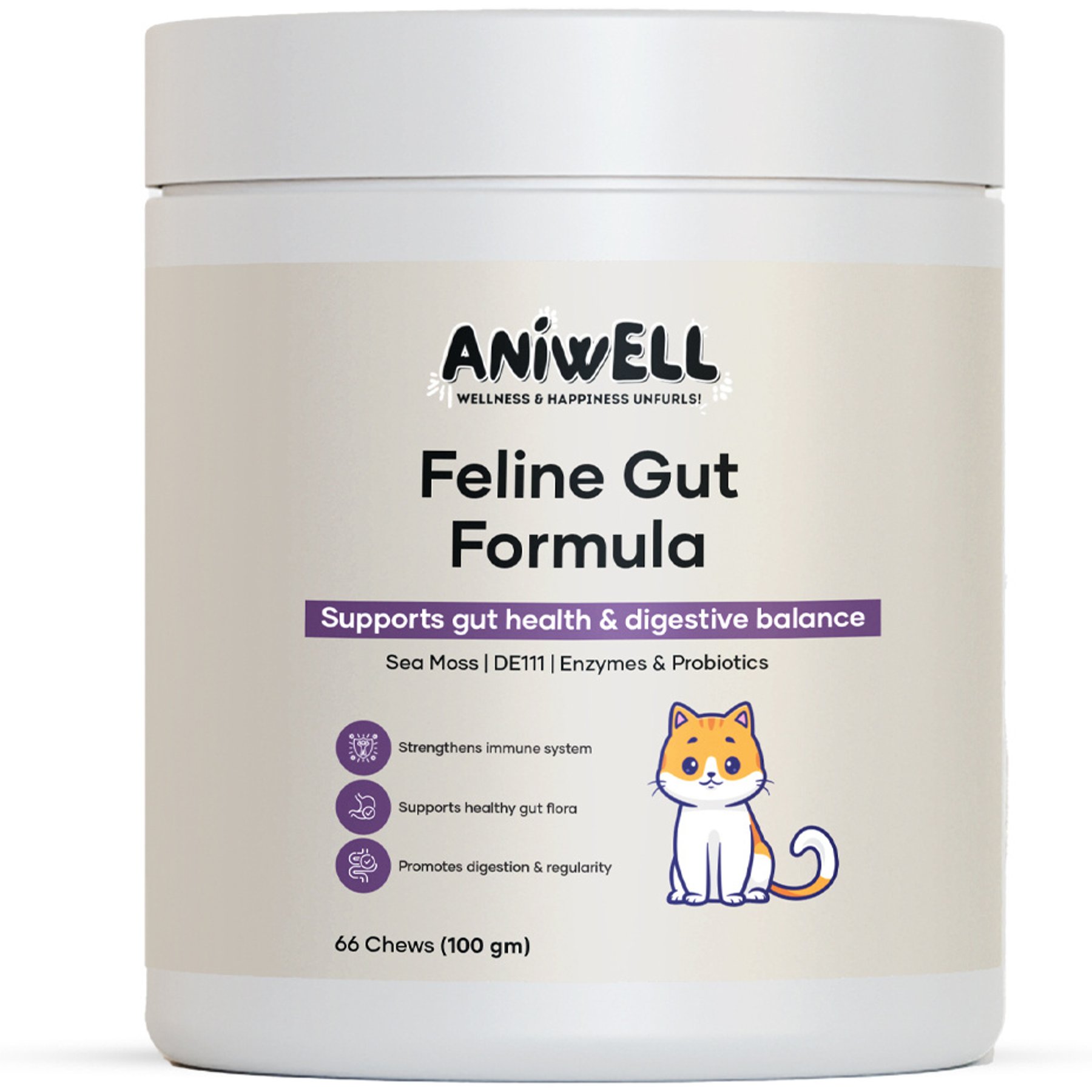 Aniwell Feline Gut Formula Probiotics & Digestive Support Chew Supplement for Cats, 60 count