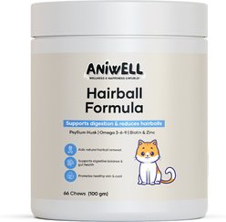 Aniwell Hairball Formula Management with Omega-3s & Biotin Chew Supplement for Cats, 60 count