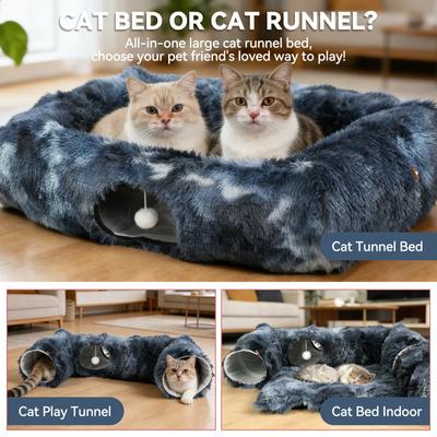 Show full view: Kylinsure 2-in-1 Peekaboo Cave Donut Cat Tunnel Bed with Center Mat, X-Large, Blue slide 5 of 11