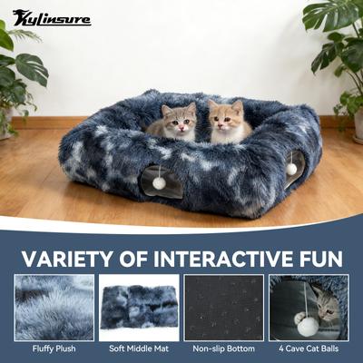 Show full view: Kylinsure 2-in-1 Peekaboo Cave Donut Cat Tunnel Bed with Center Mat, X-Large, Blue slide 4 of 11