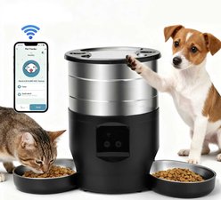 VIVIPAL Dual-Bowl Stainless Steel WiFi Smart Dog & Cat Feeder, 4.5-L