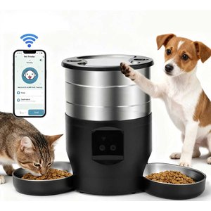 VIVIPAL Dual-Bowl Stainless Steel WiFi Smart Dog & Cat Feeder, 4.5-L