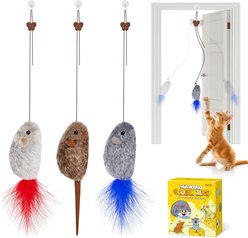 Potaroma Interactive Retractable Hanging Mice Cat Toy with Squeaky Sound, Multicolor, 3 count slide 1 of 7