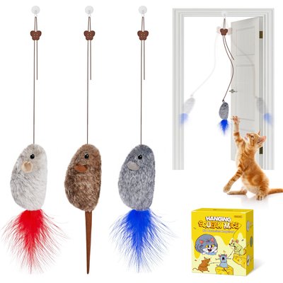 Potaroma Potaroma Interactive Retractable Hanging Mice Cat Toy with Squeaky Sound, Multicolor, 3 count