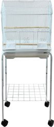 YML 1784 Barn Top Wheeled Bird Cage with Perch, White, Medium