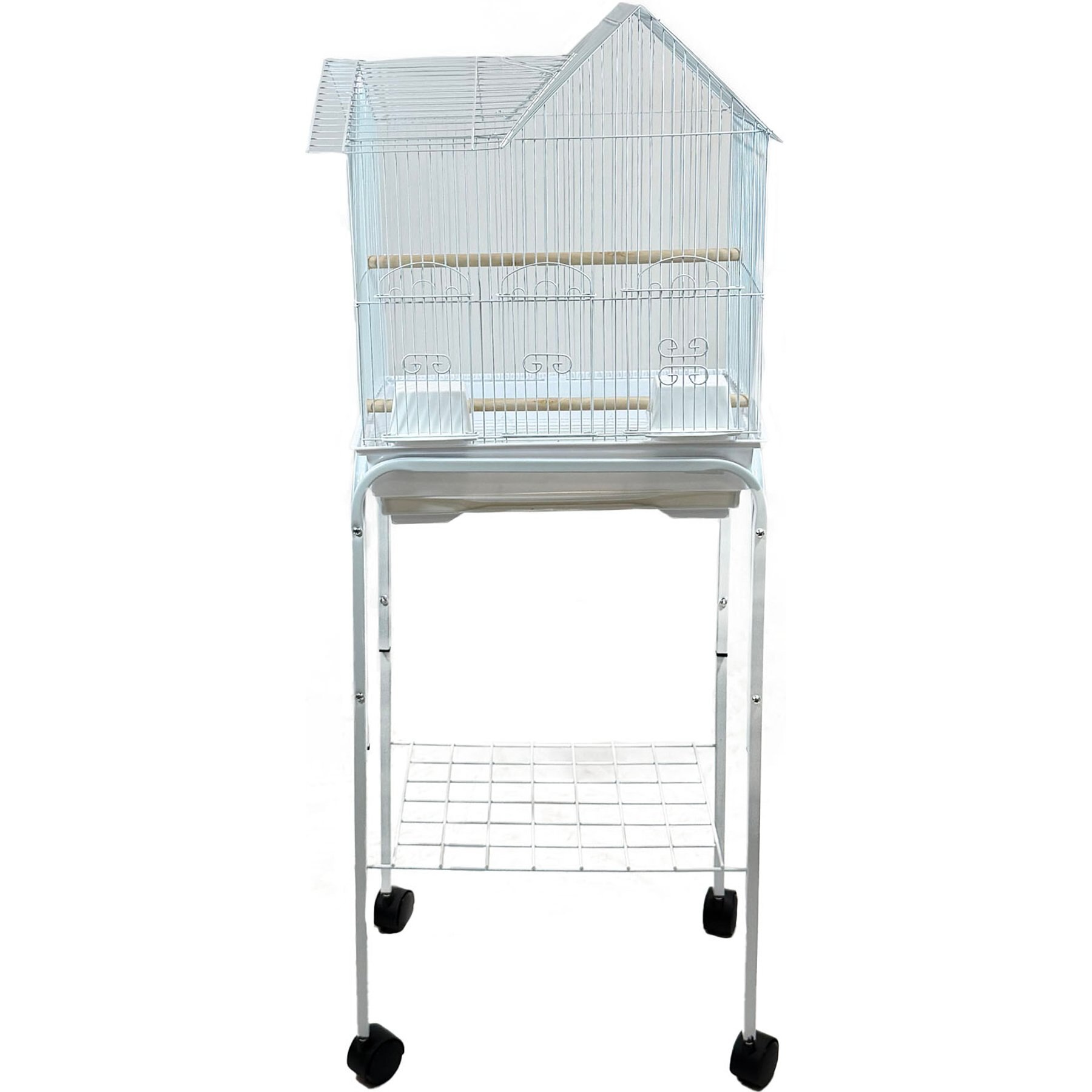 YML 1754 Villa Top Wheeled Bird Cage with Perch, White, Medium