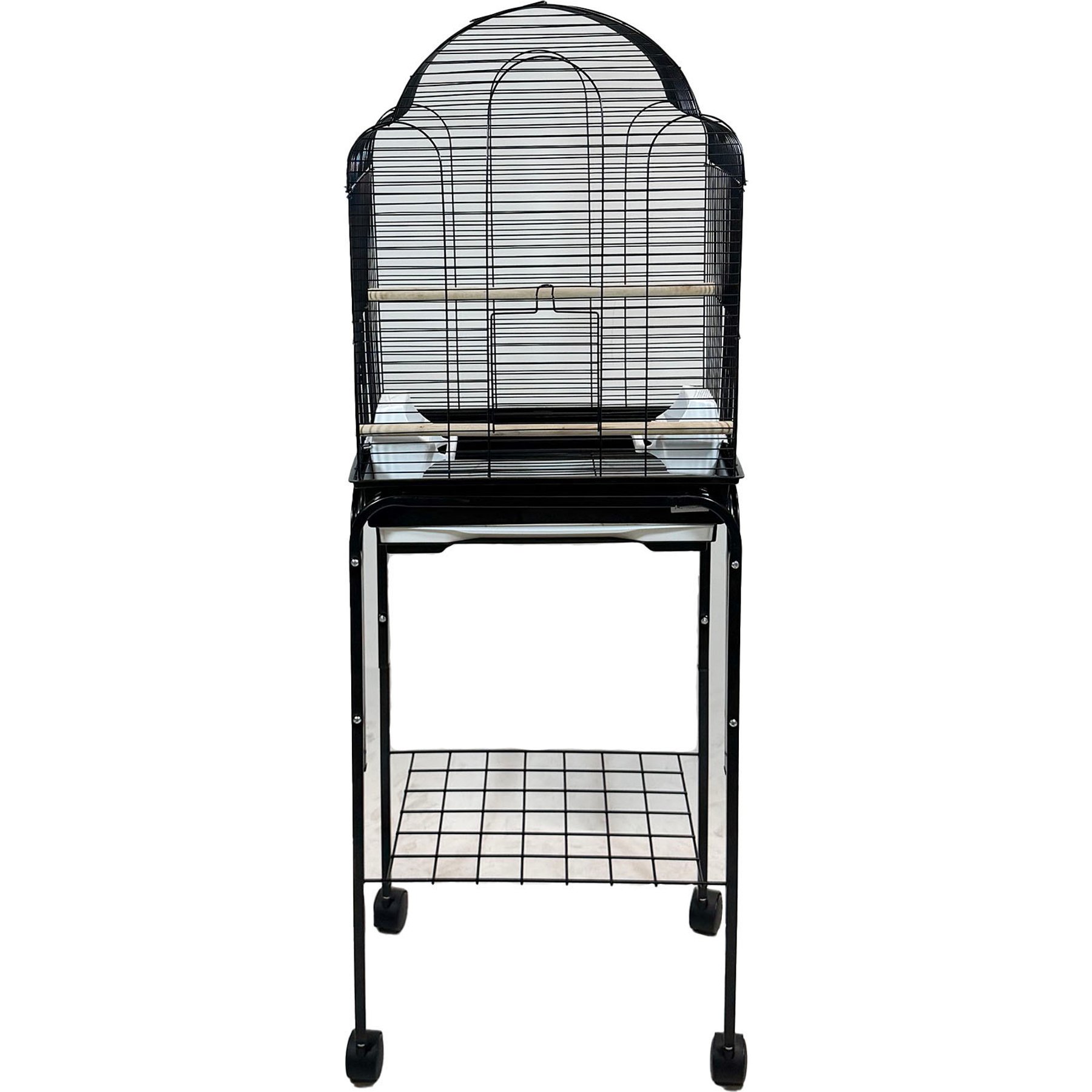 YML 1704 Shell Top Wheeled Bird Cage with Perch, Black, Medium
