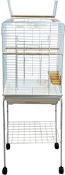 YML A1924 Open Flat Top Bird Cage with Wheeled Stand, White, Large