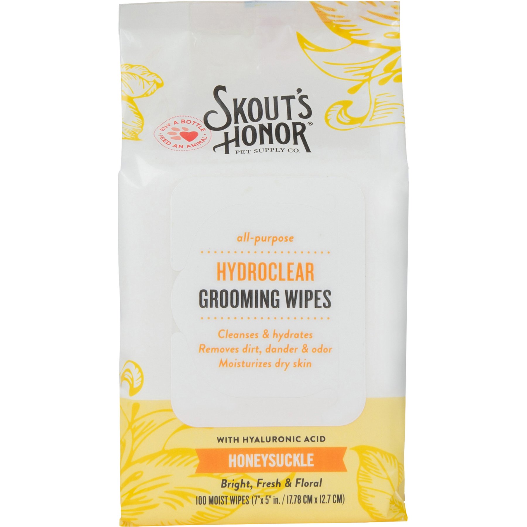 Skout's Honor HydroClear Dog & Cat Grooming Wipes, Honeysuckle, 100 count