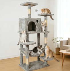 Decflow Cat Scratcher Multi-Level Cat Tree with Scratching Post, Grey, Large