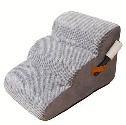 Decflow 3-Tier Dog Stairs Ramp for Beds Couches with Durable Non-Slip Waterproof Fabric Cover, Grey, 15.7-in