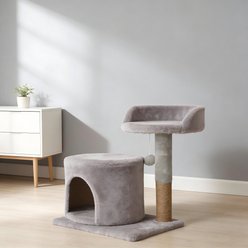 Decflow Cat Condo Padded Perch Tree Tower with Sisal Scratching Post, Light Grey