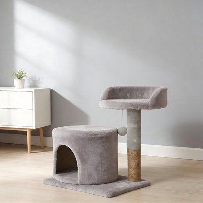 Decflow Decflow Cat Condo Padded Perch Tree Tower with Sisal Scratching Post, Light Grey
