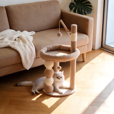 Decflow Decflow 30.7-in Scratching Post & Cat Bed, Sisal Cat Tower with Dangling Toy, Stable Cat Tree Tower for Indoor Cats, Beige