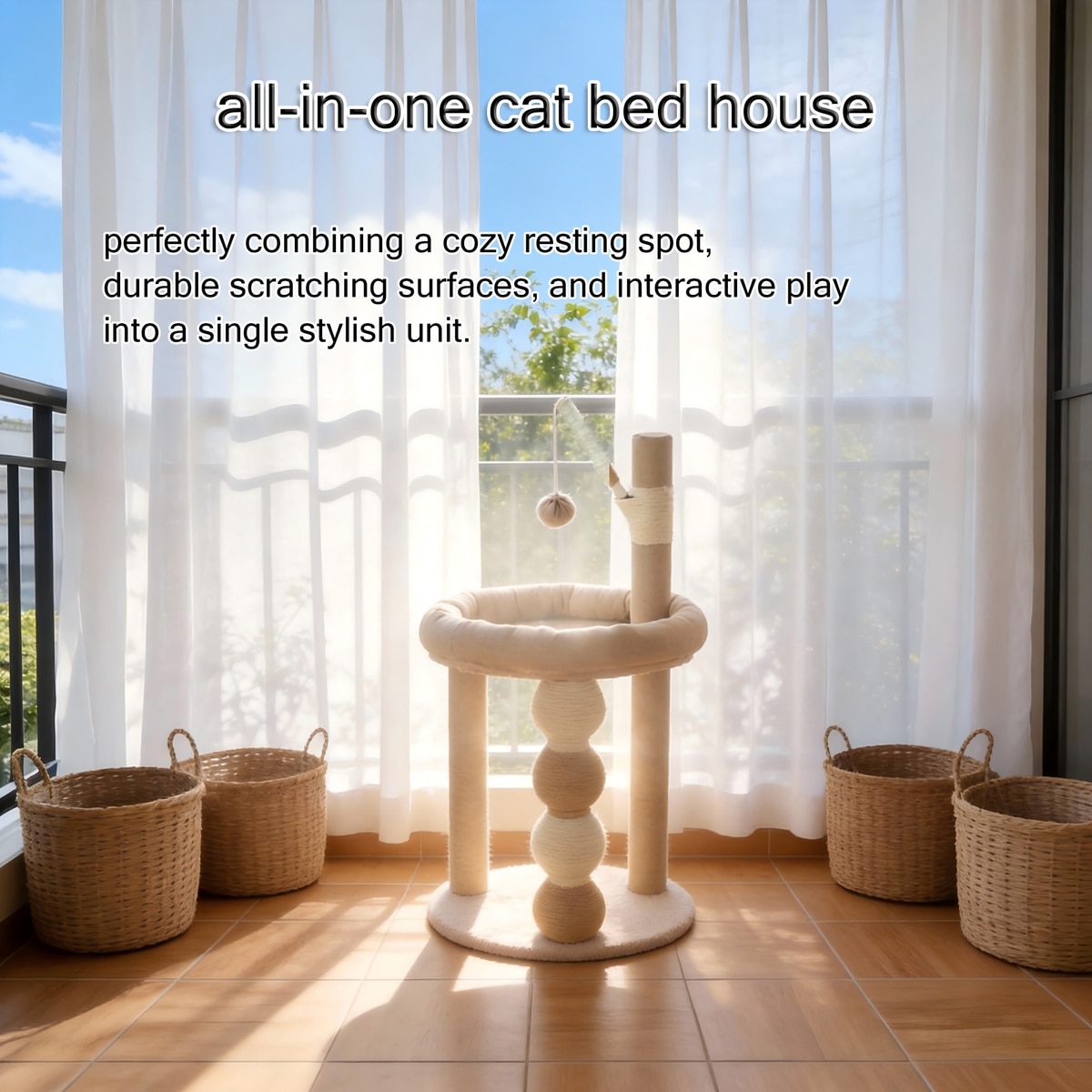 DECFLOW Cat Bed with Scratching Post & Toy Ball, X-Large, White - Chewy.com