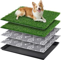 LOOBANI Grass Pad Tray Dog Litter Box with 2 Artificial Grass Patch + 2 Washable Pee Pads, 35 x 23-in