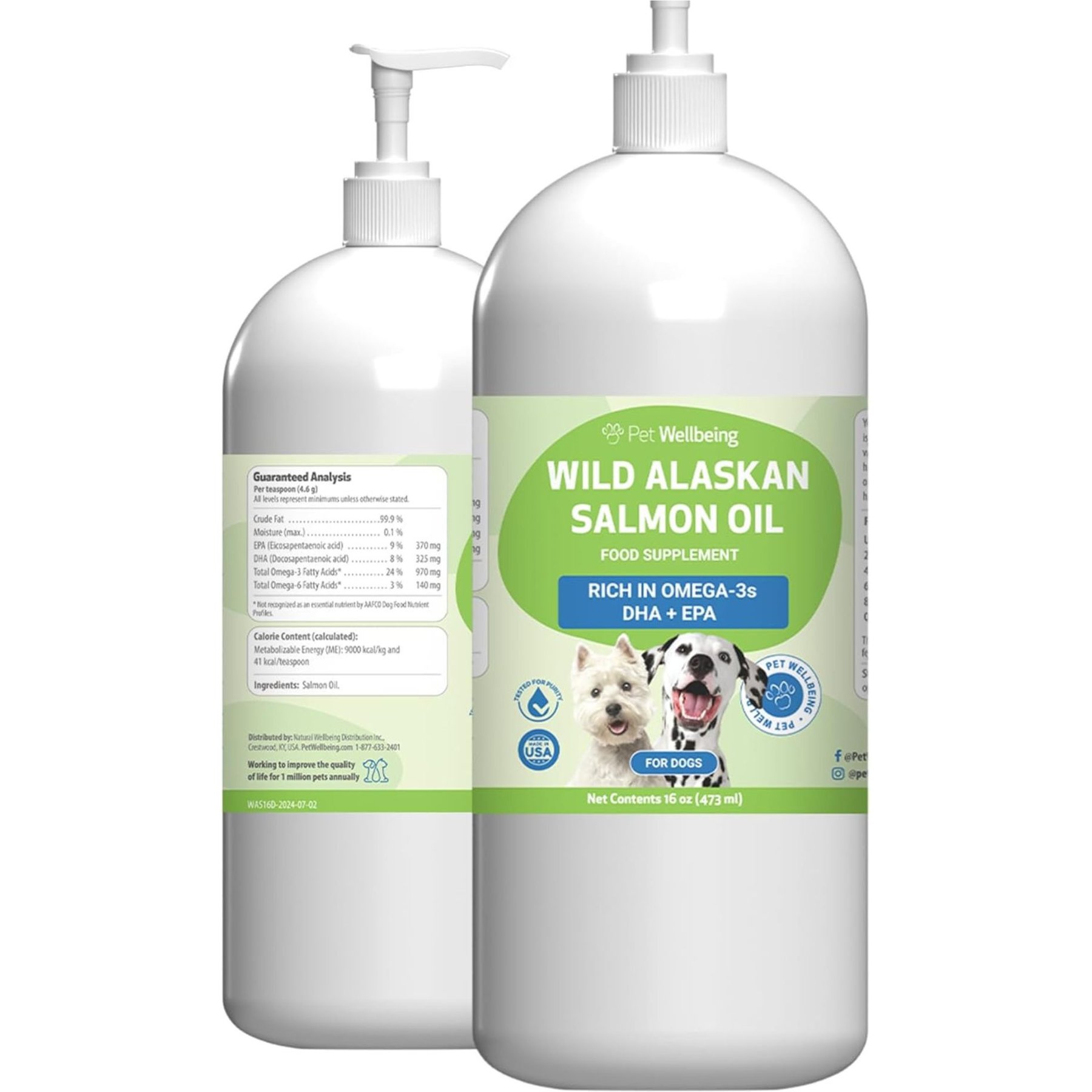Pet Wellbeing Wild Alaskan Salmon Oil Liquid Supplement for Dogs, 16-oz bottle
