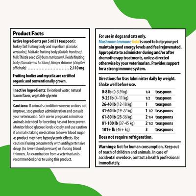 Show full view: Pet Wellbeing Mushroom Immune GOLD Bacon Flavored Liquid Immune Supplement for Cats & Dogs, 8-oz bottle slide 7 of 10