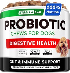 StrellaLab Probiotics & Digestive Enzymes Fiber & Digestion & Gut Health Chew Supplement for Dogs, 120 count