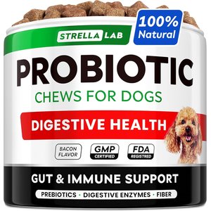 StrellaLab Probiotics & Digestive Enzymes Fiber & Digestion & Gut Health Chew Supplement for Dogs, 120 count