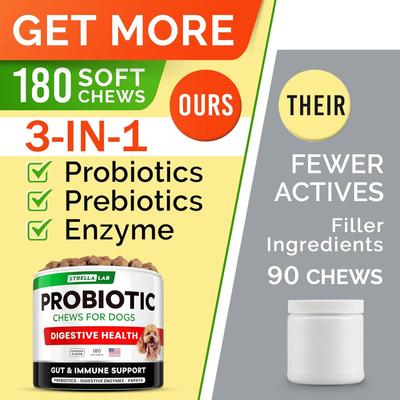 Show full view: StrellaLab Probiotics & Digestive Enzymes Fiber & Digestion & Gut Health Chew Supplement for Dogs, 180 count slide 6 of 10
