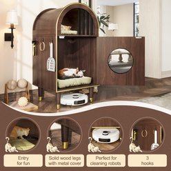 Cesicia 2-in-1 Solid Wood Shelter Furniture Cat Litter Box Enclosure with Two-Level Cozy Haven, Espresso Brown slide 2 of 6