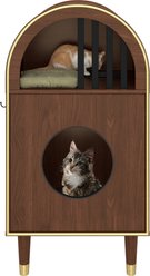 Cesicia 2-in-1 Solid Wood Shelter Furniture Cat Litter Box Enclosure with Two-Level Cozy Haven, Espresso Brown