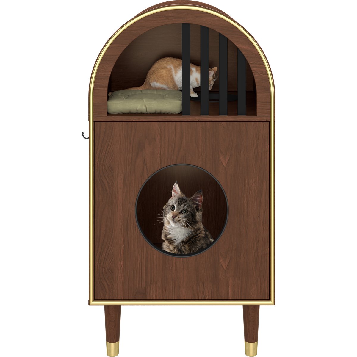 Cesicia 2-in-1 Solid Wood Shelter Furniture Cat Litter Box Enclosure with Two-Level Cozy Haven, Espresso Brown