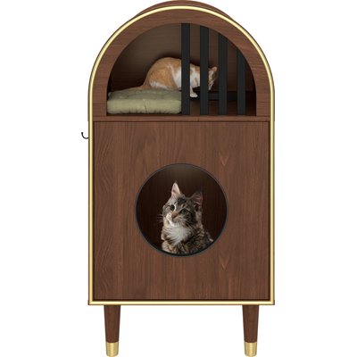Cesicia Cesicia 2-in-1 Solid Wood Shelter Furniture Cat Litter Box Enclosure with Two-Level Cozy Haven, Espresso Brown