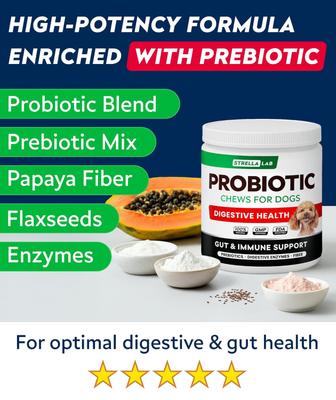 Show full view: StrellaLab Probiotics & Digestive Enzymes Fiber & Digestion & Gut Health Chew Supplement for Dogs, 120 count slide 4 of 9