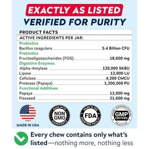 StrellaLab Probiotics & Digestive Enzymes Fiber & Digestion & Gut Health Chew Supplement for Dogs, 120 count